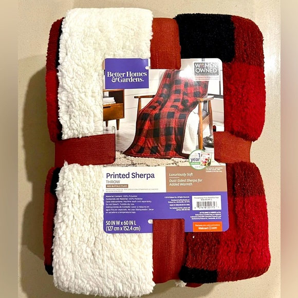 Better Homes & Garden Sherpa Throw Red Plaid Blanket Buffalo Dual-Sided 50"x 60" - Picture 1 of 7